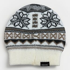 Muk‎ Luks Reversible Knit Beanie Cream Brown Snowflake Winter Hat